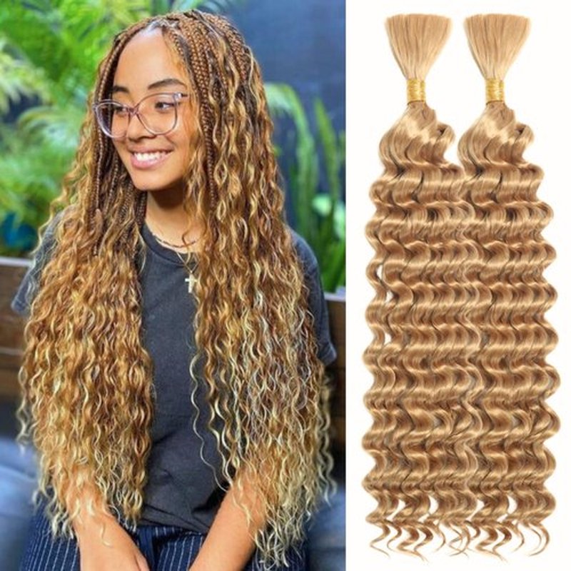 Deep Wave Bulk Hair For Braiding Hair 20inch 150g No Weft Wet And Wavy Quality Synthetic Hair Braiding Extensions For Boho Braids（2 Bundles/Pack 27#）
