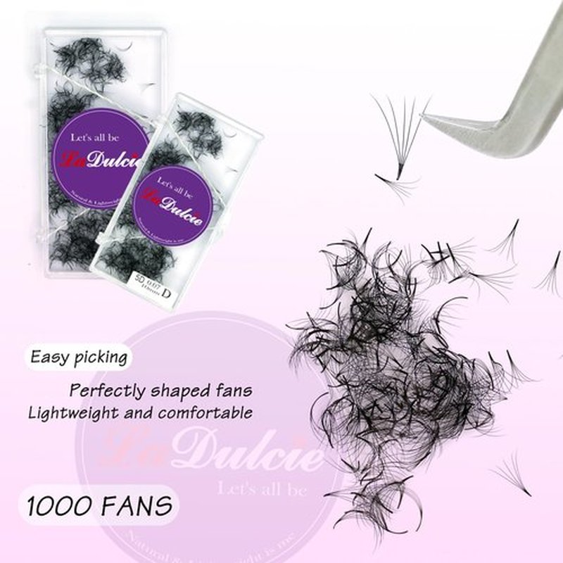LaDulcie 1000 fans/box. Loose fans handmade pre fans volume eyelash, 0.07, thickness, soft, from VietNam (4D C 14mm)