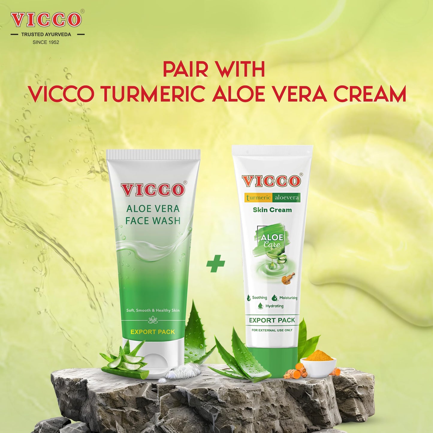 Vicco Aloe Vera Face Wash with Natural Aloe Extracts – 5.29 oz, Gentle Daily Cleanser for All Skin Types (Pack of 1)