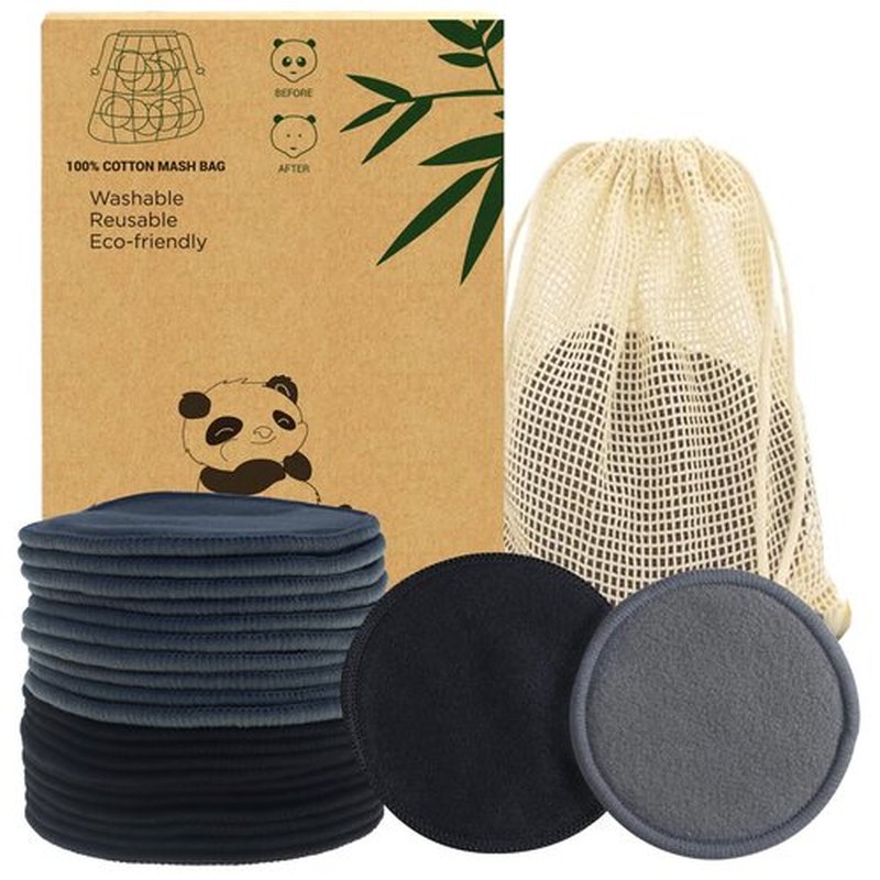 Sopurrrdy Reusable Makeup Removal Pads -20 Pack with Laundry Bag - Soft Black Reusable Cotton Makeup Remover Pads for Face Pads - Washable Bamboo Cotton Rounds - Cotton Pads - Reusable Face Rounds
