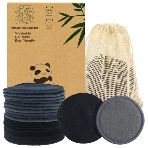 Sopurrrdy Reusable Makeup Removal Pads -20 Pack with Laundry Bag - Soft Black Reusable Cotton Makeup Remover Pads for Face Pads - Washable Bamboo Cotton Rounds - Cotton Pads - Reusable Face Rounds