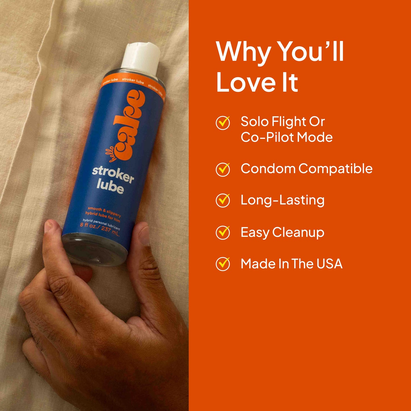 Hello Cake Stroker Lube - Silicone and Water-Based Hybrid Personal Lubricant, for Men’s Solo Play, 8 fl oz