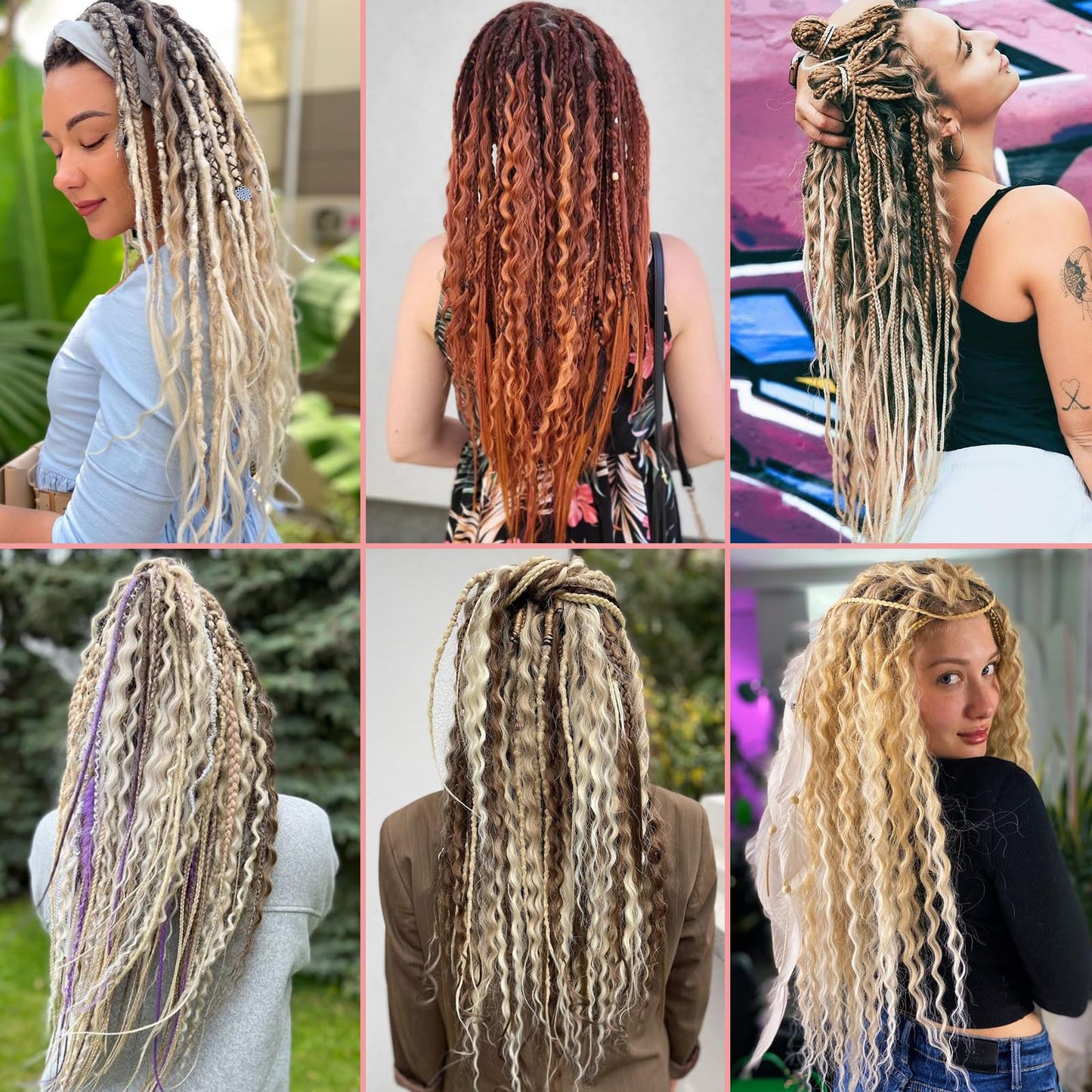 Leeven Synthetic Dreadlock Extensions Double Ended 24 Inch 30 Strands Boho Dreads 613 Blonde 3 Style Mixed Wavy Curly DE Dreads Braid in Full Set Dread for Women Girl