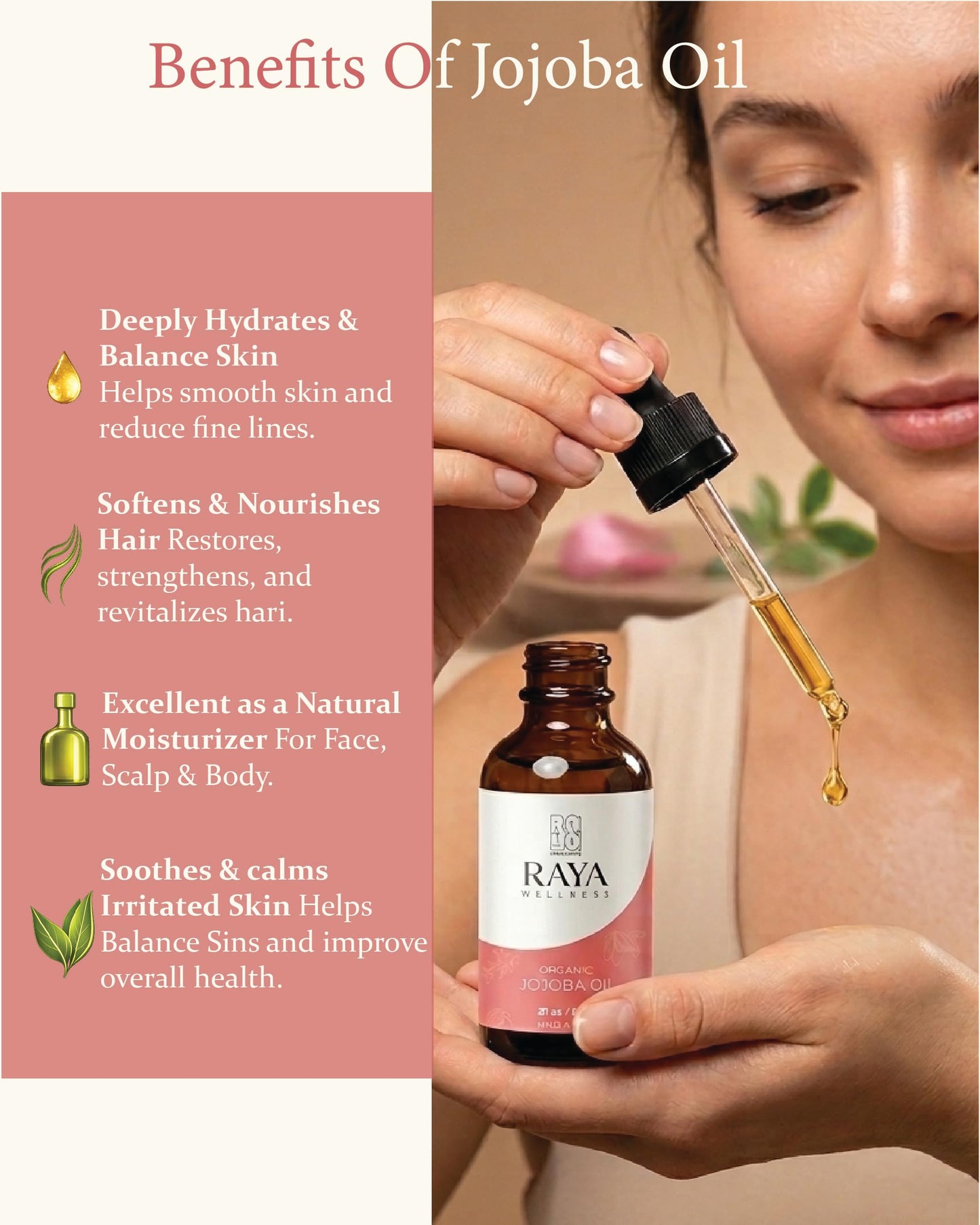 Raya Wellness - USDA Organic Jojoba Oil - Cold-Pressed - Made in USA - Glass Bottle - 2 fl oz (60 ml)