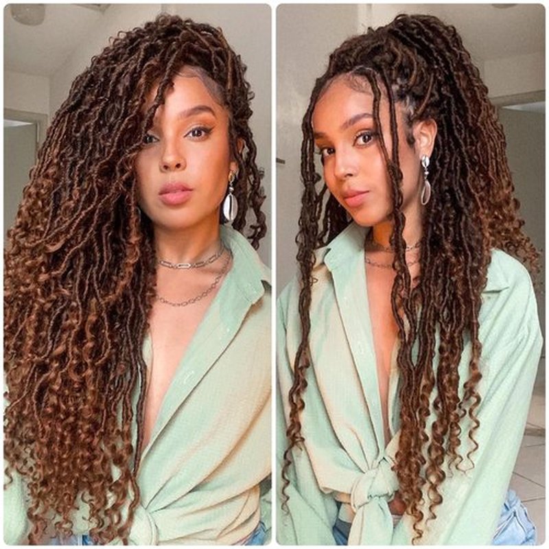 Alicoco Goddess Locs Crochet Hair 14 Inch 8 Packs Faux Locs Crochet Hair For Women Boho Soft Locs Pre-looped River Crochet Locs With Curly Ends (14 Inch (Pack of 8), 30#)