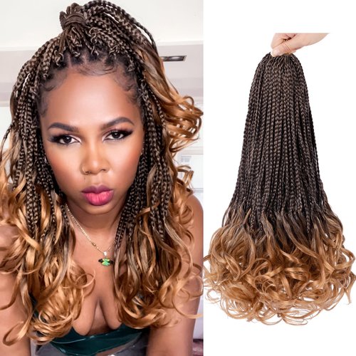 French Curl Crochet Braids 14 Inch 8 Packs Goddess Box Braids Crochet Hair for Women Pre Looped Crochet Box Braids with Curly Ends Synthetic French Curly Braiding Hair Extensions (1B/30)