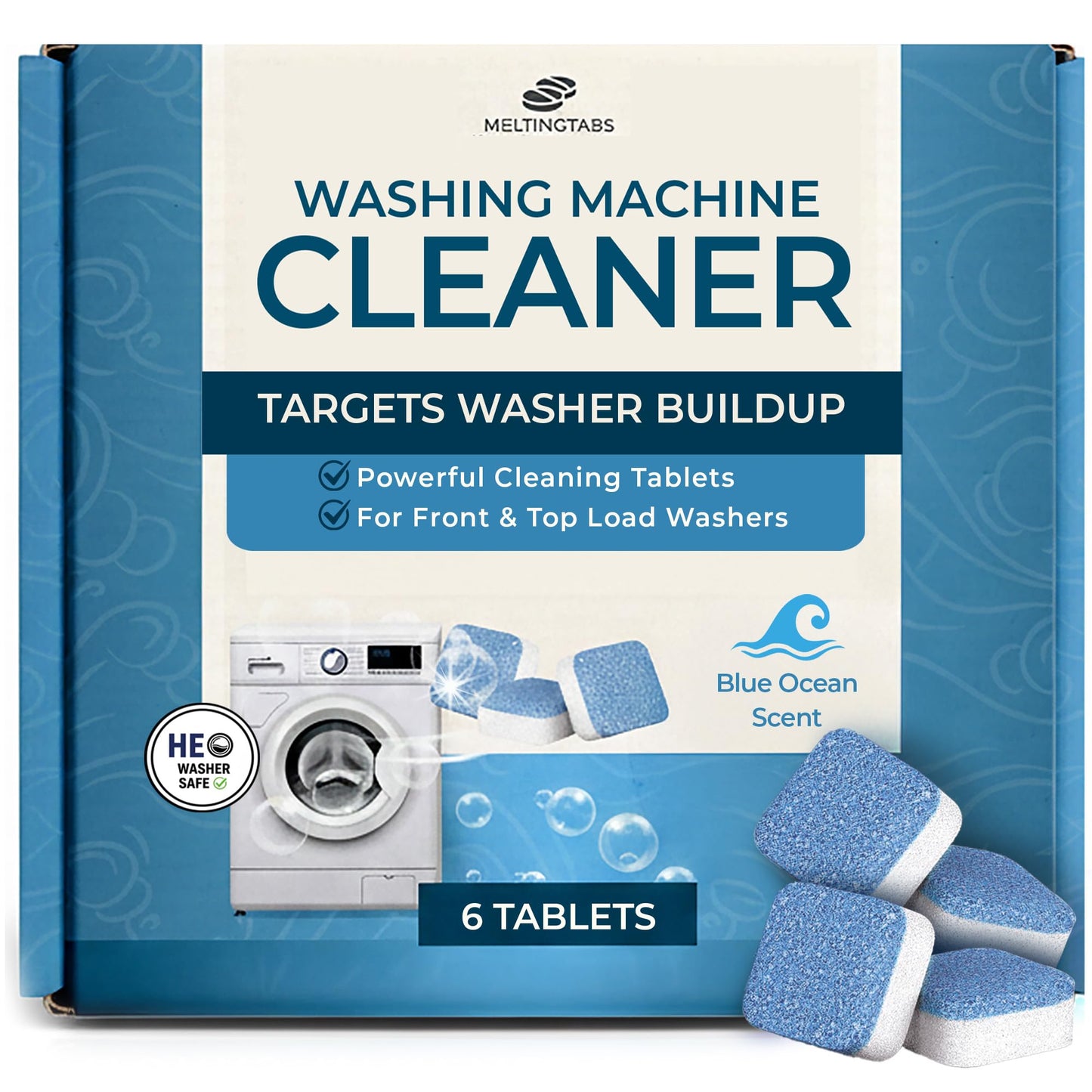 Washing Machine Cleaner Tablets – Deep Clean Washer Descale, Laundry Tub Cleaning Solution, Smell Fresh, Eliminates Buildup & Dirt, For Front & Top Load Washers, Easy-to-Use Tablets, 6 Pack