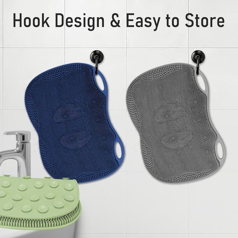Shower Foot Scrubber Mat - XL Silicone Massage Cleaner with Non-Slip Suction Cups | 17.4x13 Grey