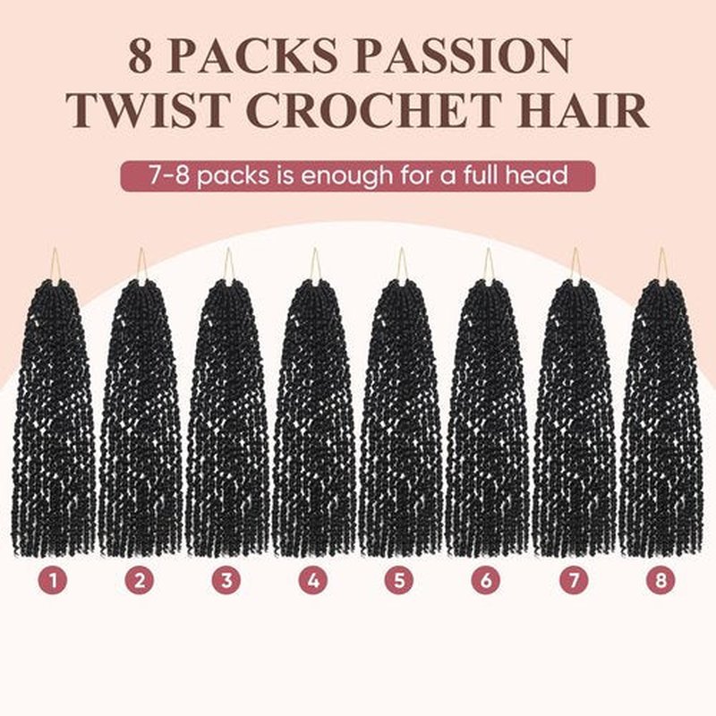 12 Inch Passion Twist Crochet Hair 1B# 8 Packs Passion Twist Crochet Hair Pre looped Natural Balck Water Wave Hair Pre Twisted Crochet Hair for Women