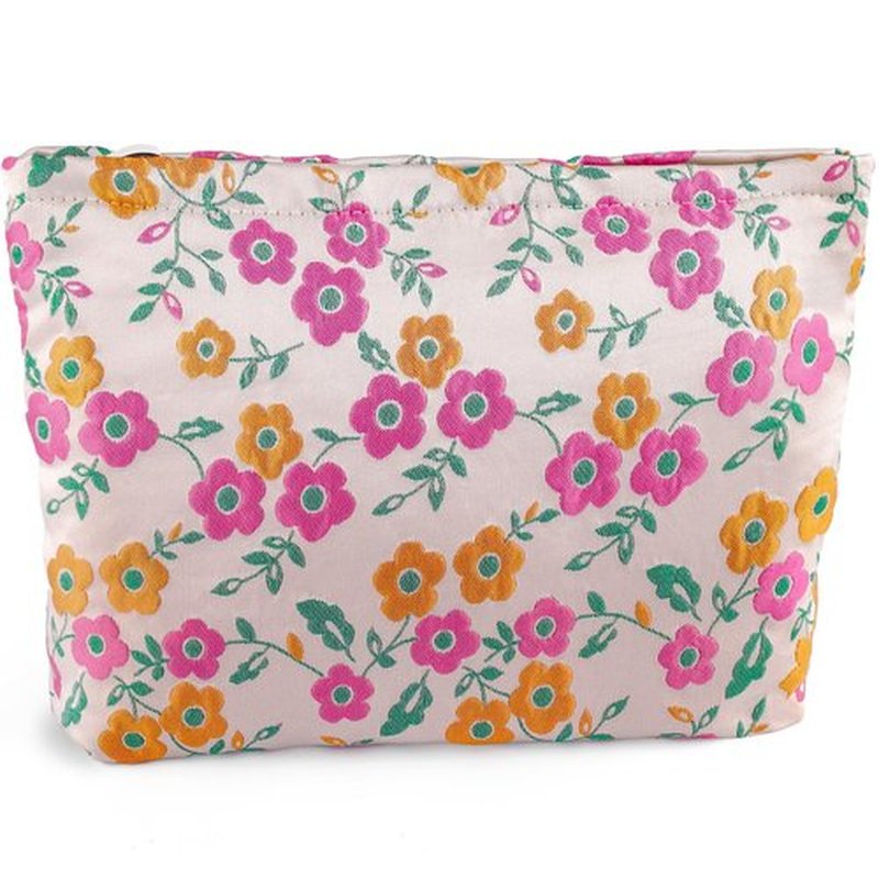 ZLFSRQ Daisy Flower Makeup Bag Travel Cute Floral Cosmetic Bags for Women Large Makeup Pouch Zipper Cosmetic Pouch for Purse Aesthetic Makeup Organizer Bag Portable Toiletry Bag (Orange and Pink)