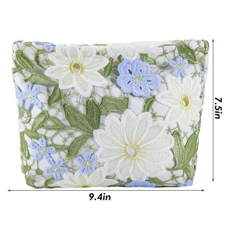 ZLFSRQ Lace Flower Makeup Bag Travel Cute Floral Cosmetic Bags for Women Large Makeup Pouch Zipper Cosmetic Pouch for Purse Aesthetic Makeup Organizer Bag Portable Toiletry Bag