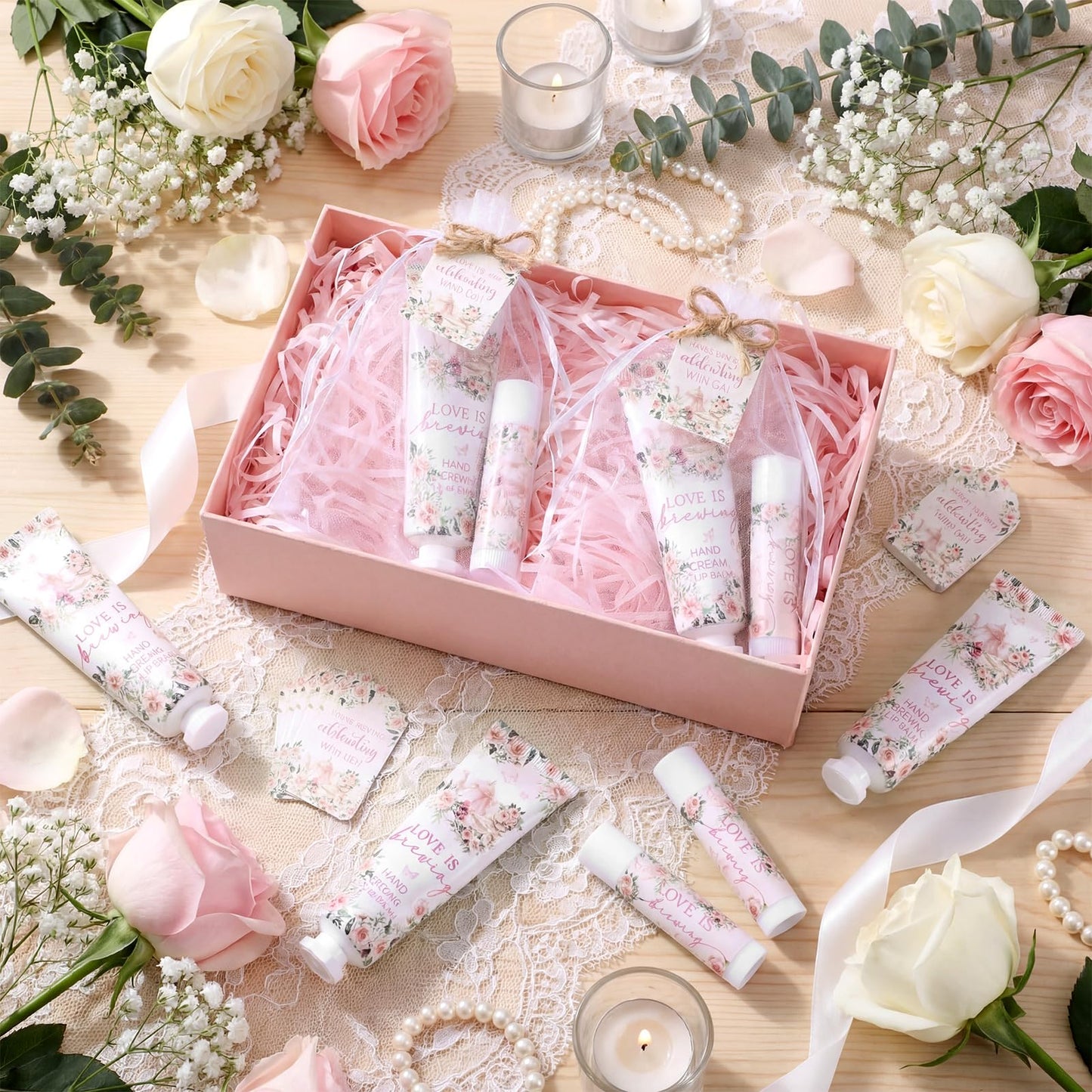 Loopeer 30 Sets Love Is Brewing Bridal Shower Hand Cream and Lip Balm Gift Bridal Shower Party Favors Thank You Gift for Guest Travel Size Wedding Party Supplies