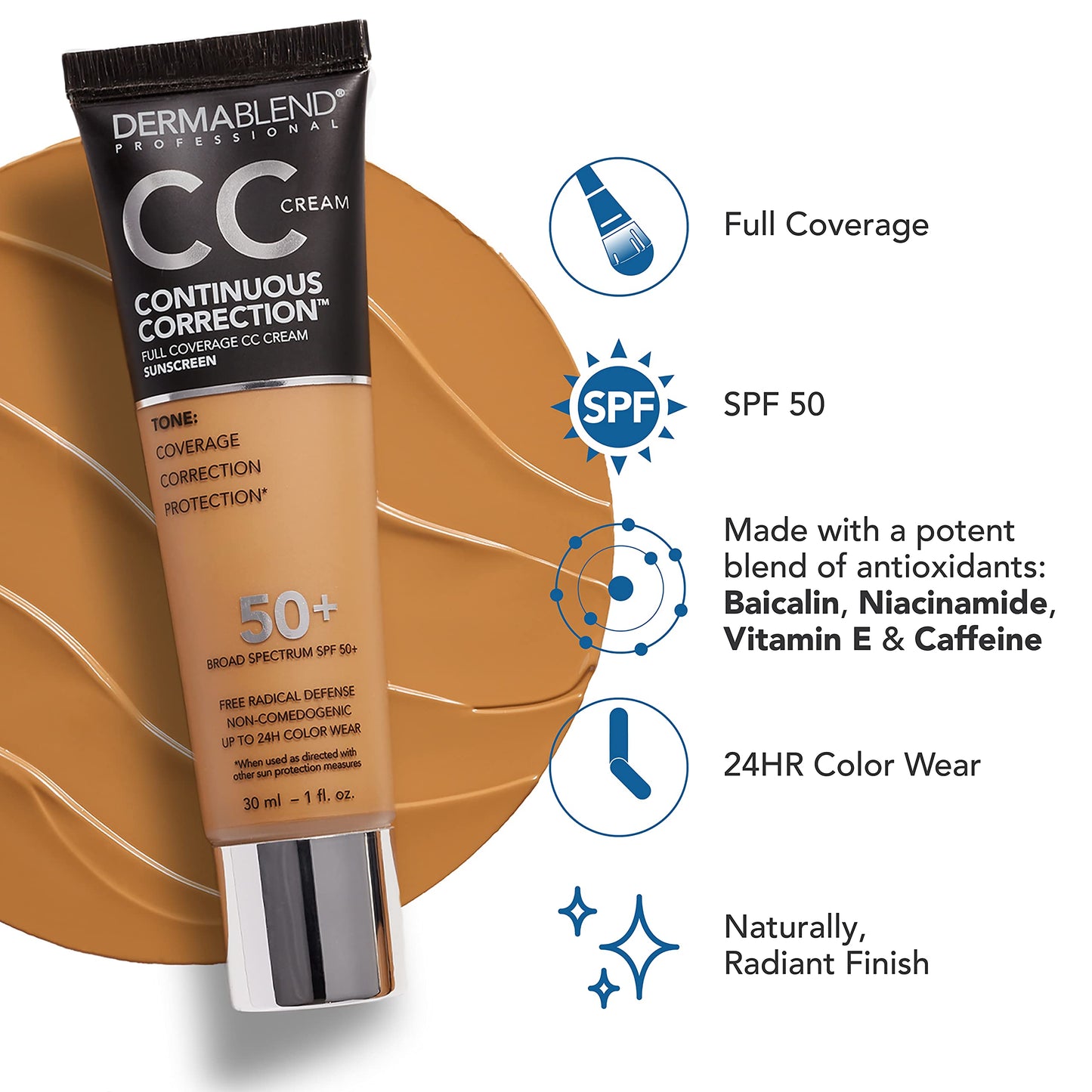 Dermablend Continuous Correctionâ„¢ Tone-Evening CC Cream Foundation SPF 50+, Full Coverage Foundation, Non-Comedogenic, 25N, Light Skin Tones ,1 Fl Oz (Pack of 1)
