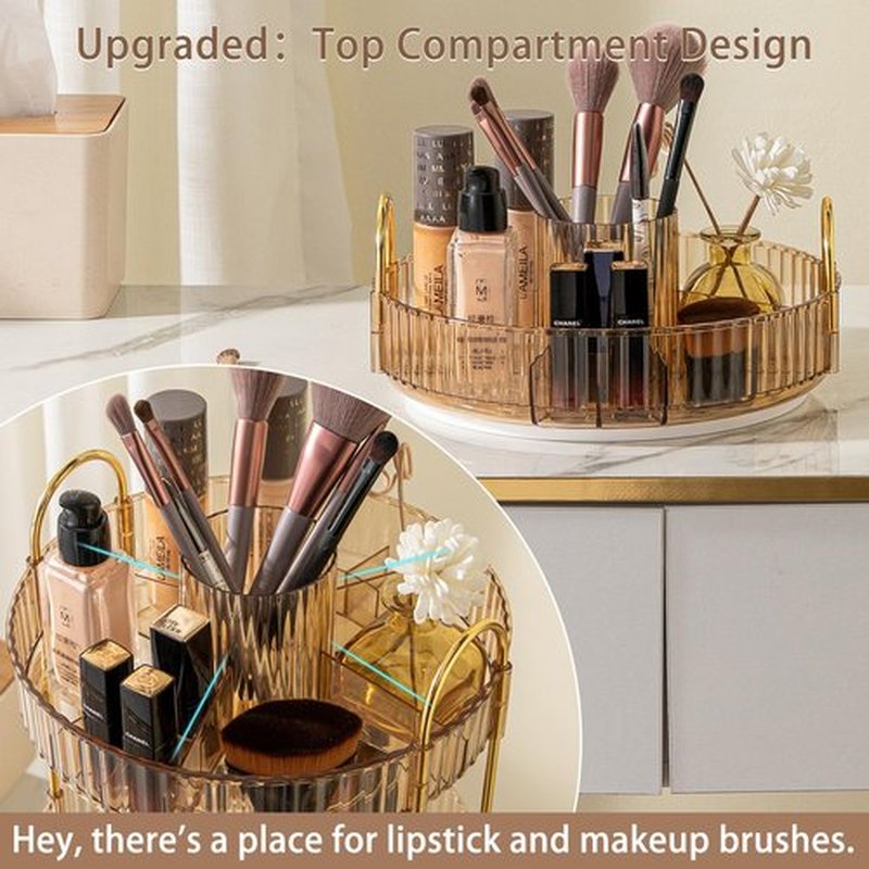 shuang qing 360° Rotating Lazy Susan Makeup Organizer, High-Capacity Bathroom Countertop Vanity Organizers, 1 Tier Spinning Skincare Storage, for Perfume/Cosmetic/Makeup Brushes/Lotion（Gold）
