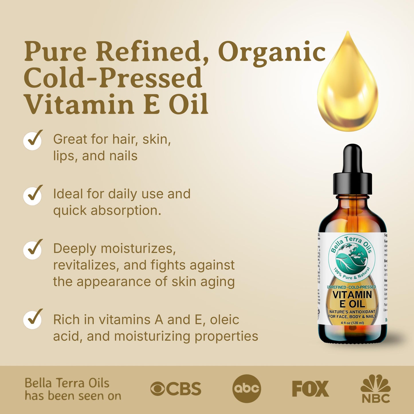 Bella Terra Oils - Natural Vitamin E Oil 16 oz - Premium D-Alpha Tocopherol Extract, Packed with Essential Nutrients & Fatty Acids, Elevate Your Skincare Ritual