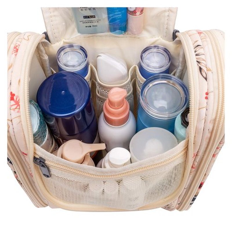 Narwey Small Hanging Toiletry Bag Women Travel Makeup Bag Organizer Toiletries Bag for Travel Size Essentials Accessories Cosmetics(Medium, Beige Bird)