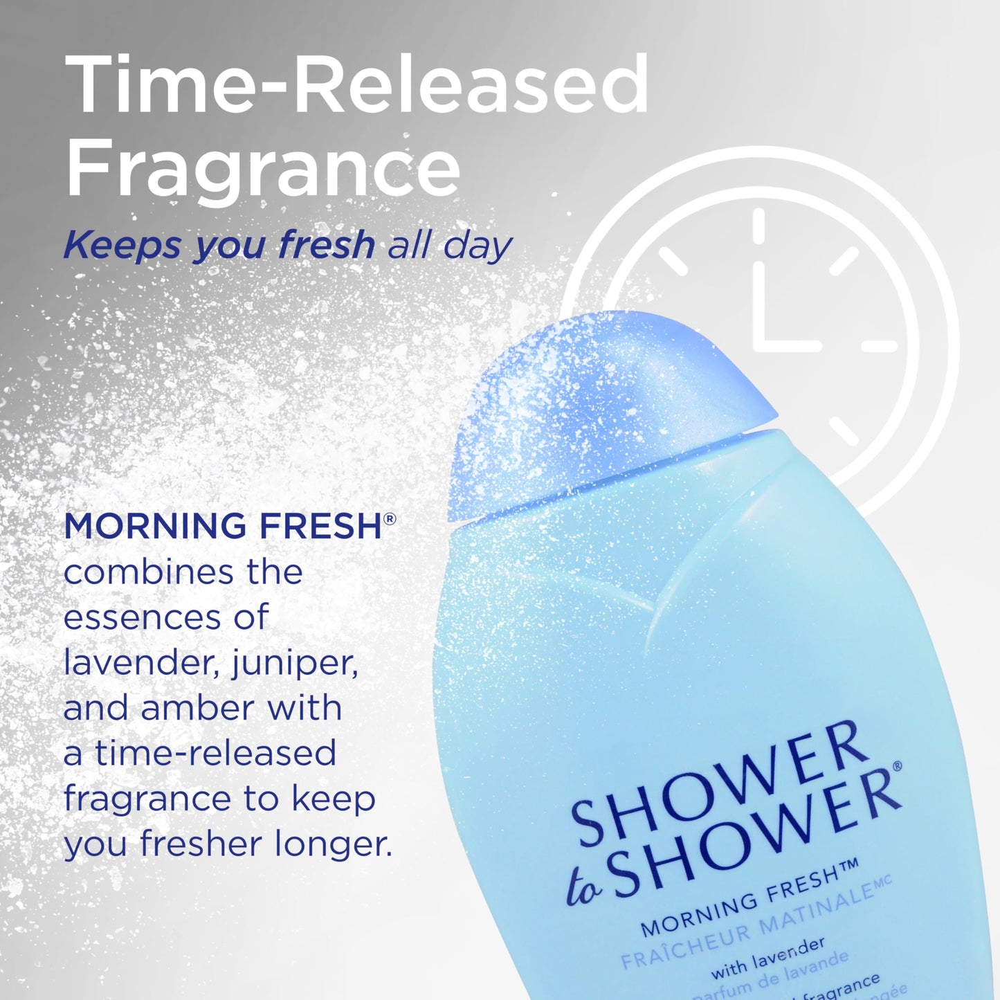 Shower to Shower Morning Fresh Body Powder with Lavender for Men & Women, Talc Free, Sweat Absorbing, Prevents Chafing & Odor, Deodorizing All Over Body Powder for Long Lasting Freshness, 8 OZ