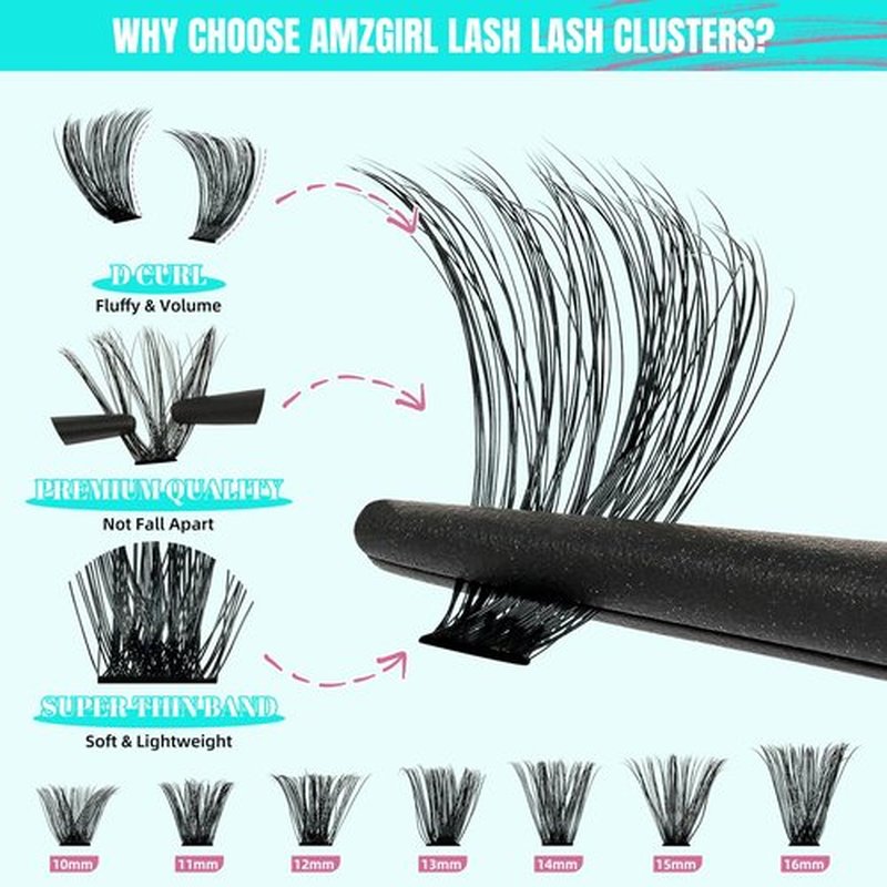 Lash Clusters Kit 320Pcs,80D DIY Individual Lashes Extension Kit,Lash Bond And Seal,Lash Remover For Eyelashes Extensions,Lash Applicator Tool For False Eyelash Cluster Kit At Home(D-Mix10-16mm)