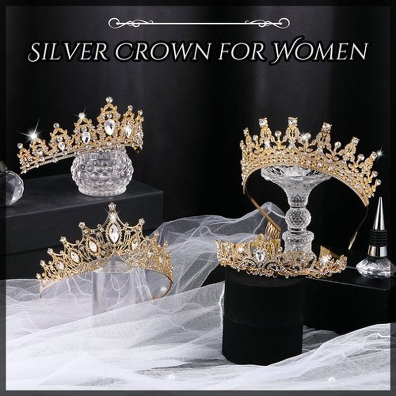 Kigeli 4 Pack Queen Crowns for Women Pageant Crown with Combs Princess Rhinestones Tiara Headband Tiara Comb Tiara for Women Comb Birthday Cosplay Wedding(Gold)