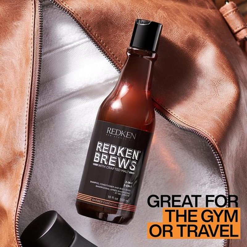 Redken Brews 3-In-1 Men's Shampoo, Conditioner, and Body Wash | Multi-Purpose Hair & Body Cleanser for Men | Moisturizes & Hydrates | All-In-One Soap for Everyday, Travel, and Gym