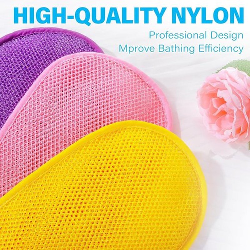 RIUOTA 3 Pieces African Net Sponge Exfoliating Mitts Exfoliator Gloves Visibly Lift Away Dead Skin, Great for Spray Tan Removal or Keratosis PilarisExfoliating Mitts (Pink,Yellow,Purple)