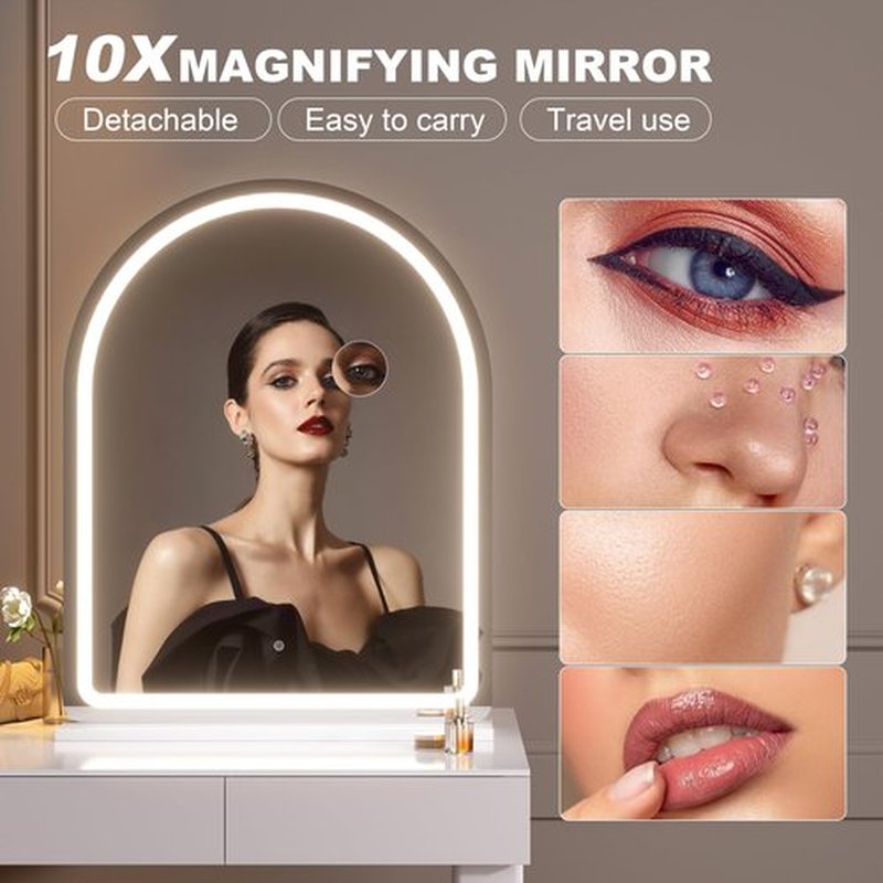 Hasipu Vanity Mirror with Lights, 20"× 24" Arched LED Makeup Mirror, Lighted Desktop Makeup Mirror with Lights, Smart Touch Control Dimmable 3 Modes Light White
