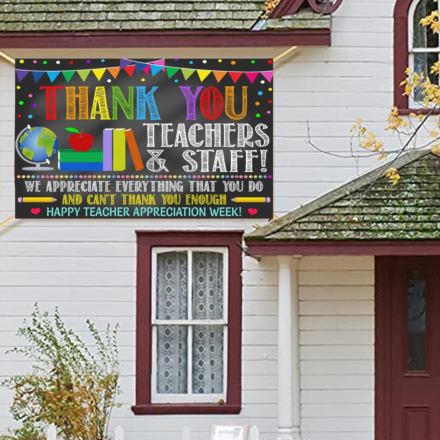 Thank You Teachers Teacher Appreciation Week Backdrop Banner Decorations, Teachers Staffs Appreciation Week 2025 Banner Background Decorations