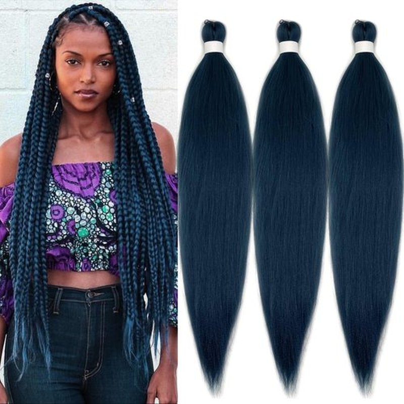 UPruyo Dark Blue Pre Stretched Braiding Hair 30 Inch Kanekalo Navy Blue Braiding Hair Extensions for Braiding Box Braids Synthetic Long Yaki Knotless Prestretched Braiding Hair for Women Girls