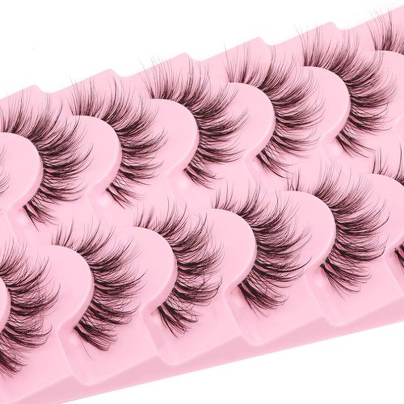 False Eyelashes 3D Wispy Natural Lashes 16mm Mink Lashes Natural Look Clear Band Cat Eye 7 Pairs Fake Eye Lash Pack by EYDEVRO