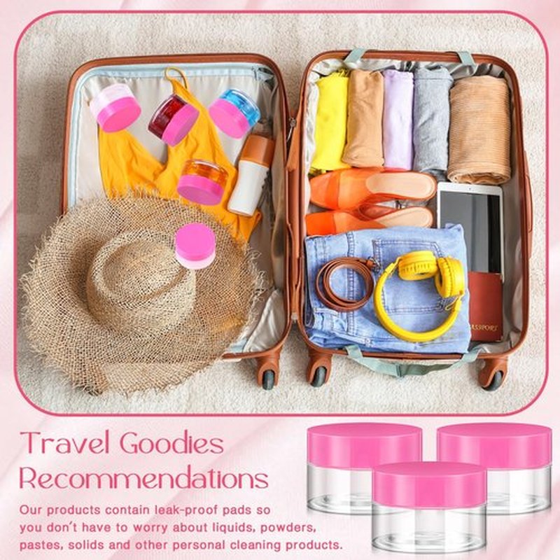 Patelai 4 Pieces Round Clear Wide-mouth Leak Proof Plastic Container Jars with Lids for Travel Storage Makeup Beauty Products Face Creams Oils Salves Ointments DIY Making or Others (Pink,1 Ounce)