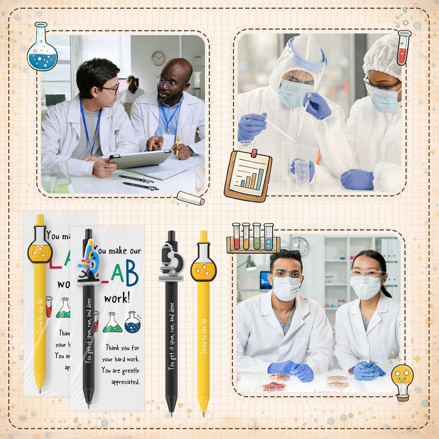 Gersoniel 12 Sets Lab Week 2026 Bulk Gifts Funny Pens with Thank You Cards for Medical Laboratory Scientist Appreciation Gifts 5 Styles Lab Supplies Accessories