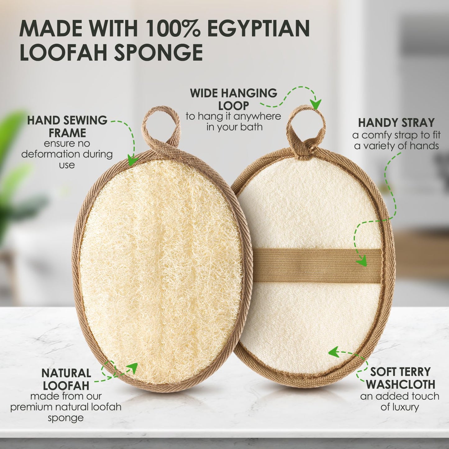 RIYNIBIY 2PCS Natural Exfoliating Loofah Body Scrubber, Loofah Exfoliating Body Scrubber for Bath, Made with Natural Egyptian Shower Loofah Sponge, Shower Exfoliator for Women and Men