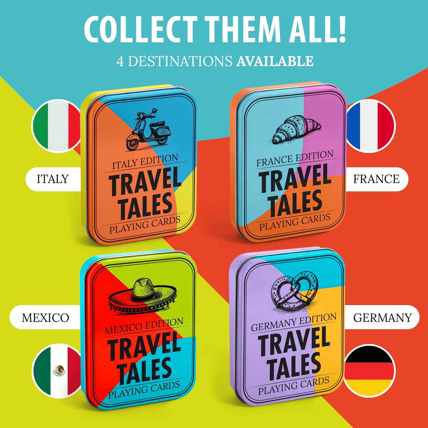 All7s Travel Tales Italy Edition - Italian Playing Cards for Adults for Dad - 52 Phrase Deck in Tin