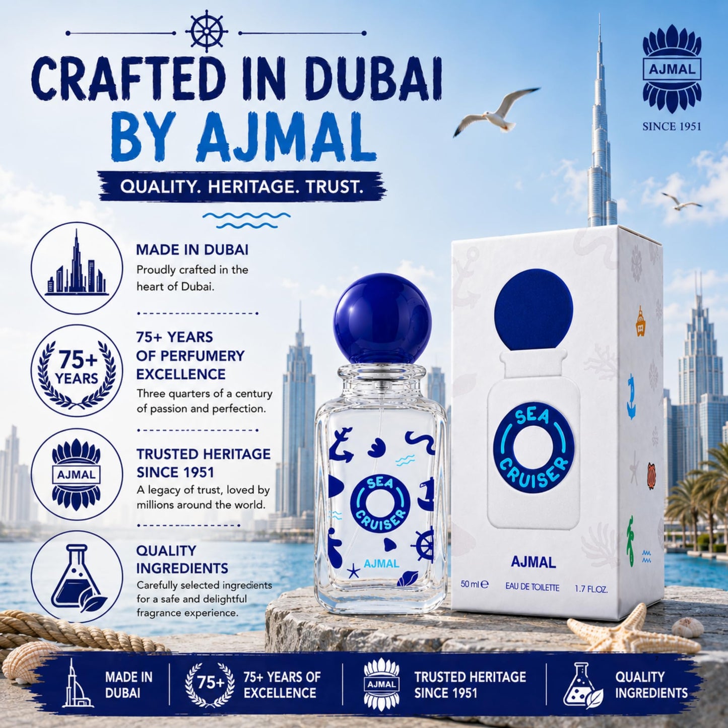 Ajmal SeaCruiser Perfume for Boys, 1.7 fl oz / 50 ml, Fresh Spicy Woody Fragrance with Lemon & Black Pepper, Everyday Kids Perfume, Made in Dubai