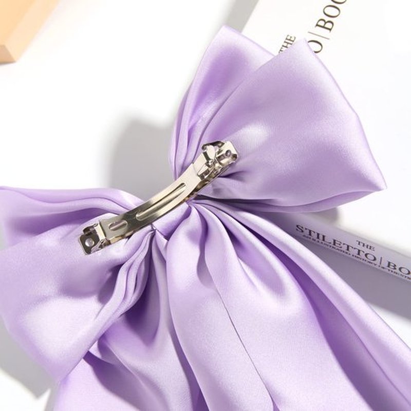 SUSULU Blue Hair Bow Clips for Women Lilac Big Bows Metal Clips French Barrette with Long Tail Satin Ribbon Hairpin Lady Barrettes Scrunchies Ponytail Accessories 2pcs