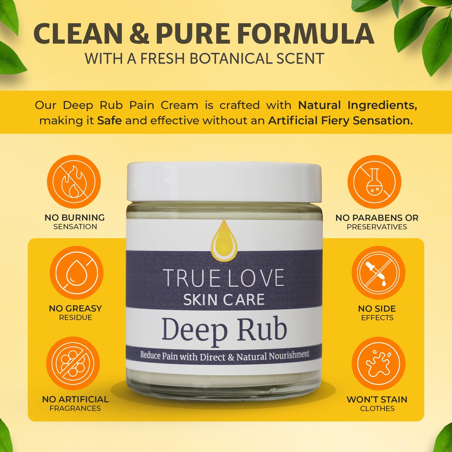 True Love Deep Rub Pain Cream – Extra Strength Pain Relief Cream with All Natural Ingredients for Muscle Soreness, Joint Pain, and Stiffness – Non-Greasy, Long-Lasting Comfort, 2 oz