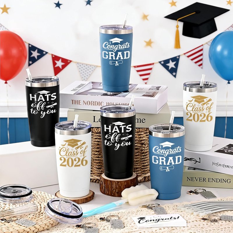 Graduation Gifts 2026 | 6-Pack 20oz Insulated Tumblers with Keychains & Cards for High School & College Graduates