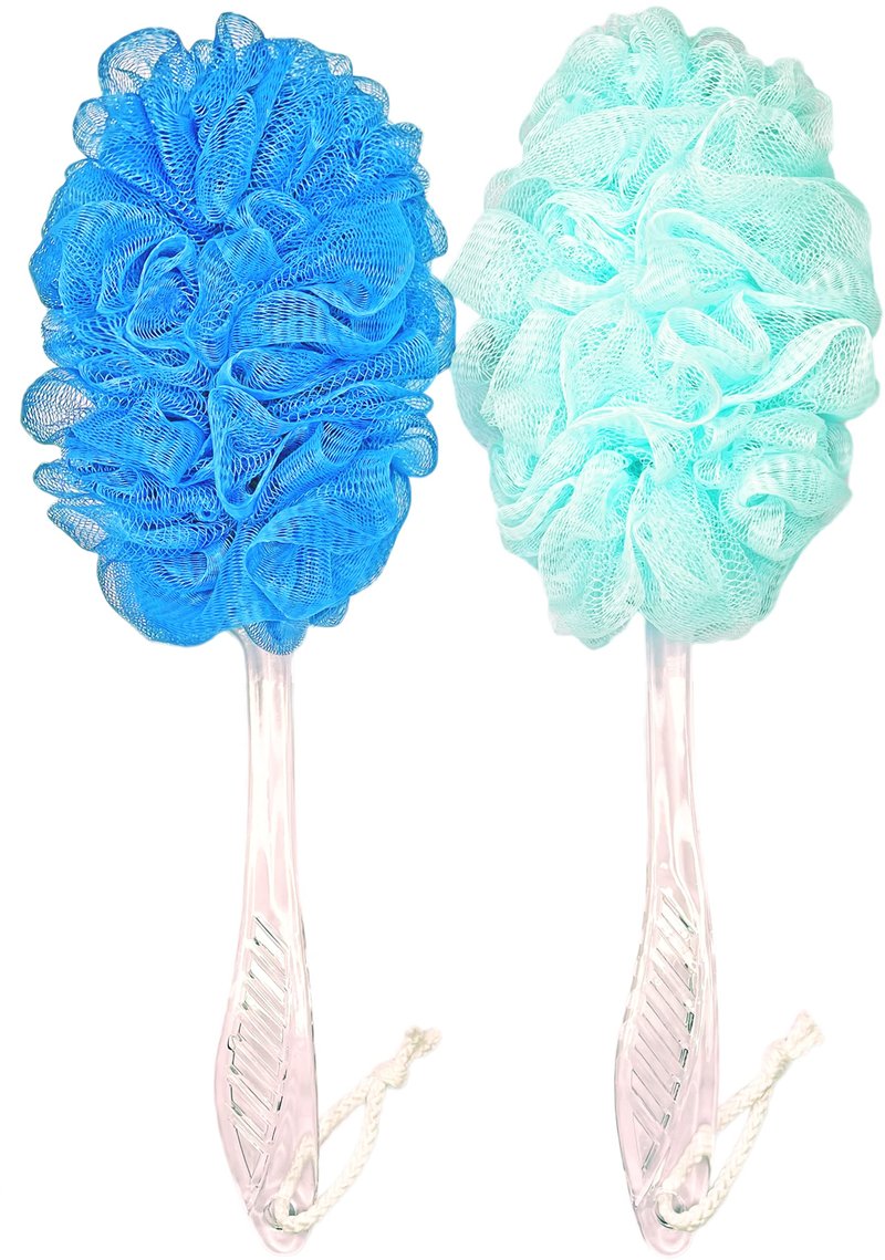 Loofah Back Scrubber for Shower,Long Handle Bath Body Brush Soft Nylon Mesh Loofah Sponge On a Stick,Exfoliating Scrub Cleaning Luffa for Elderly for Men Women(2-Pack,Bule and Green)