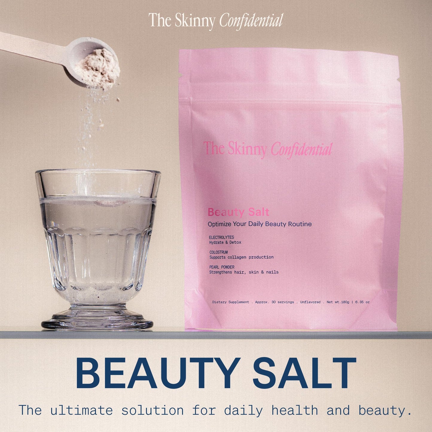 The Skinny Confidential Beauty Salt Hydration Powder with Grass-Fed Colostrum, Electrolytes & Pearl Powder to Support Immunity & Digestive Health - Supports Glowing Hydrated Skin & Radiant Hair