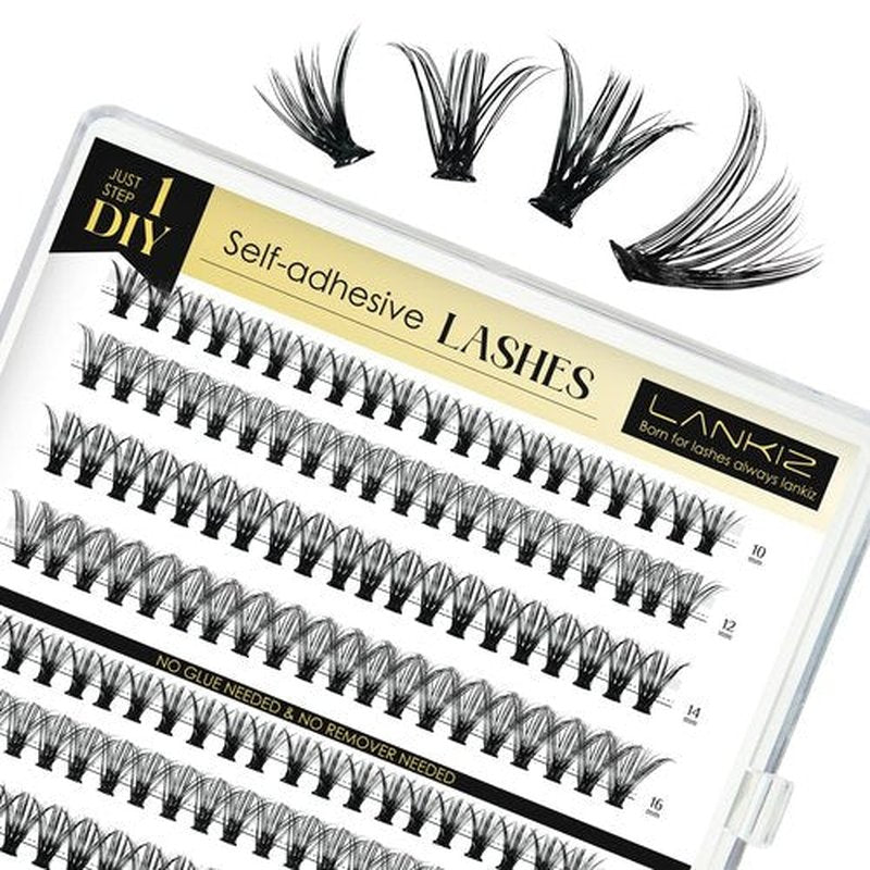 LANKIZ Self Adhesive Lashes Clusters, 160pcs Reusable Self Adhesive Eyelashes, 40D No Glue Individual Lashes, Natural Pre Glued Eyelashes Wispy, DIY Glueless Adhesive Lashes