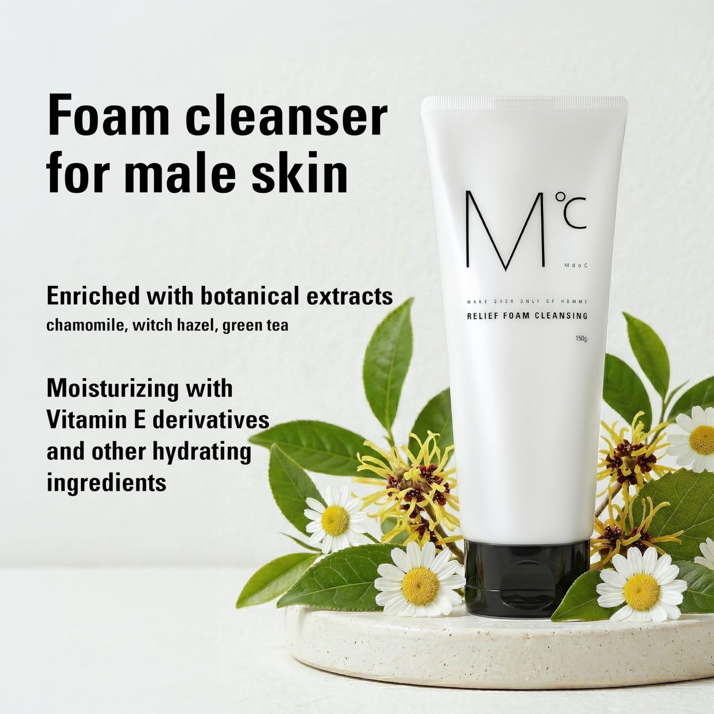 Mdoc Men's Relief Foam Cleanser, Korean Facial Cleanser for Men with Green Tea, Chamomile & Aloe Vera, Rich Foaming Face Wash, Daily Gentle Facial Cleanser, Made in Korea, 150 mL