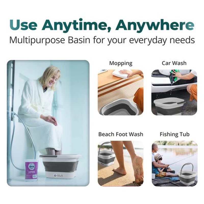 AWA Foot Soaking Tub, Collapsible Foot Bath Soak Tub for Soaking Feet, Pedicure Bowl, Plastic Feet Soaking Tub with Acupressure Massage Points, Foldable Laundry Basket (White Foot Tub)