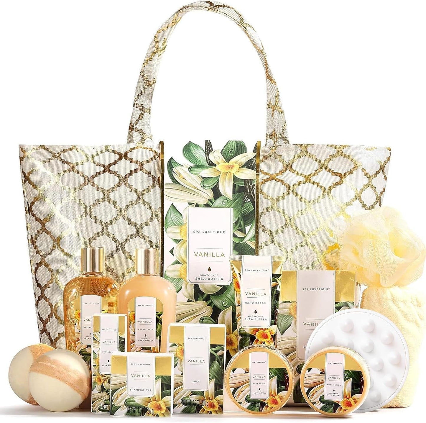 Spa Gift Baskets for Women,15 Pcs Vanilla Spa Gifts for Women, Women's Gifts with Bubble Bath, Bath Salt, Bath Bombs, Christmas Spa Baskets