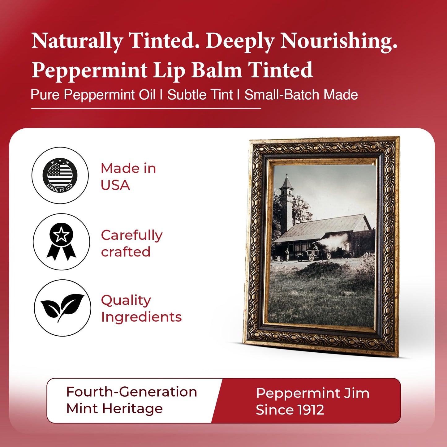 Peppermint Jim Tinted Peppermint Lip Balm – US Made, Hydrating & Moisturizing Lip Care, Natural Tint Color, Soothing Protection for Dry Lips, Softens & Smooths, Cruelty-Free Everyday Lip Balm