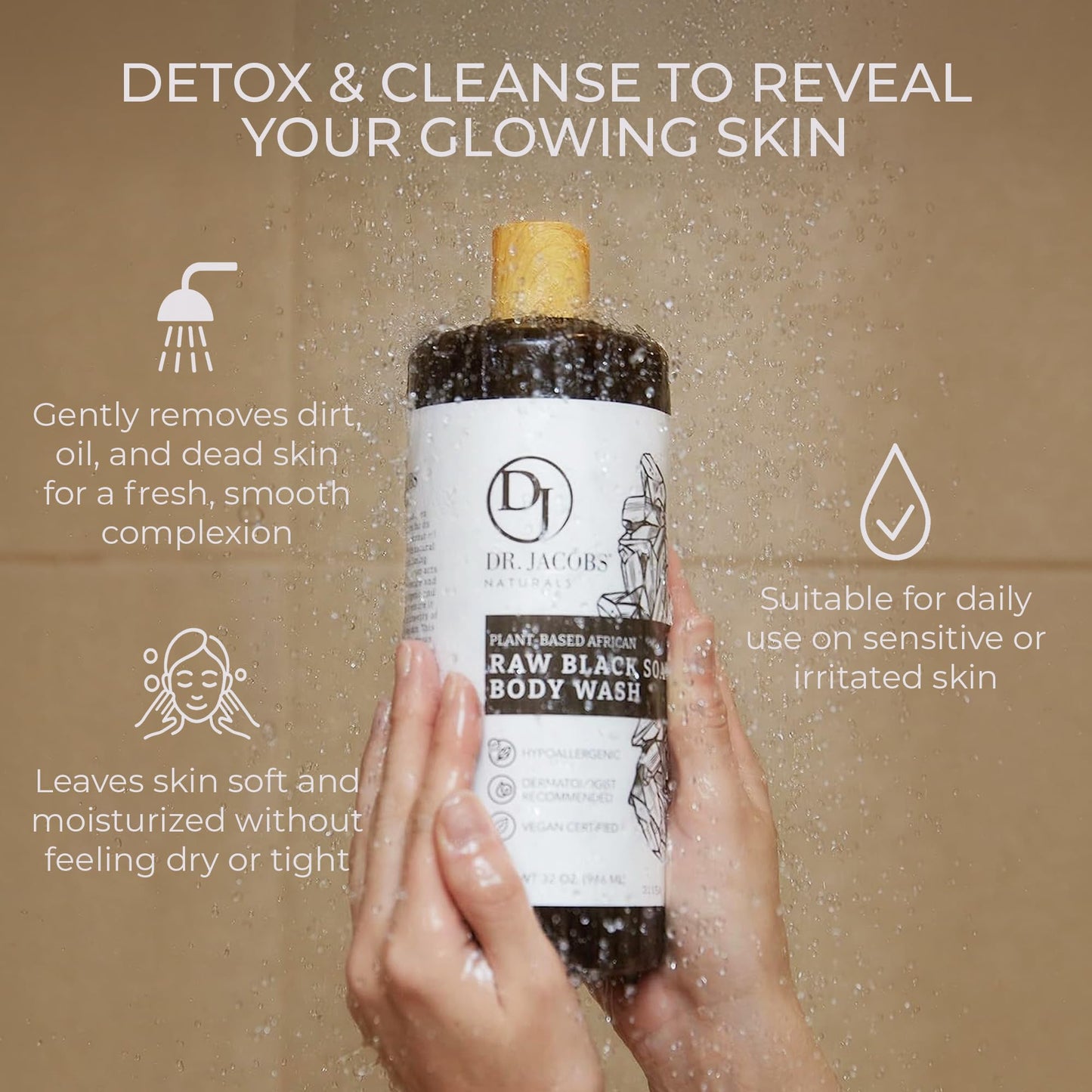 Dr Jacobs Naturals Authentic African Raw Black Soap, All-In-One Cleanser for Face Wash, Sensitive Skin Body Wash, Shampoo, Shaving Soap | Shea Butter Moisturizing and Nourishing Formula | 16oz 1pk