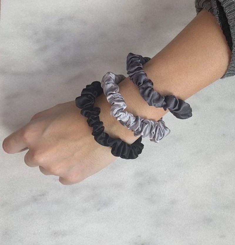 Celestial Silk Mulberry Silk Scrunchies for Hair (Small, Silver, Charcoal, Black)