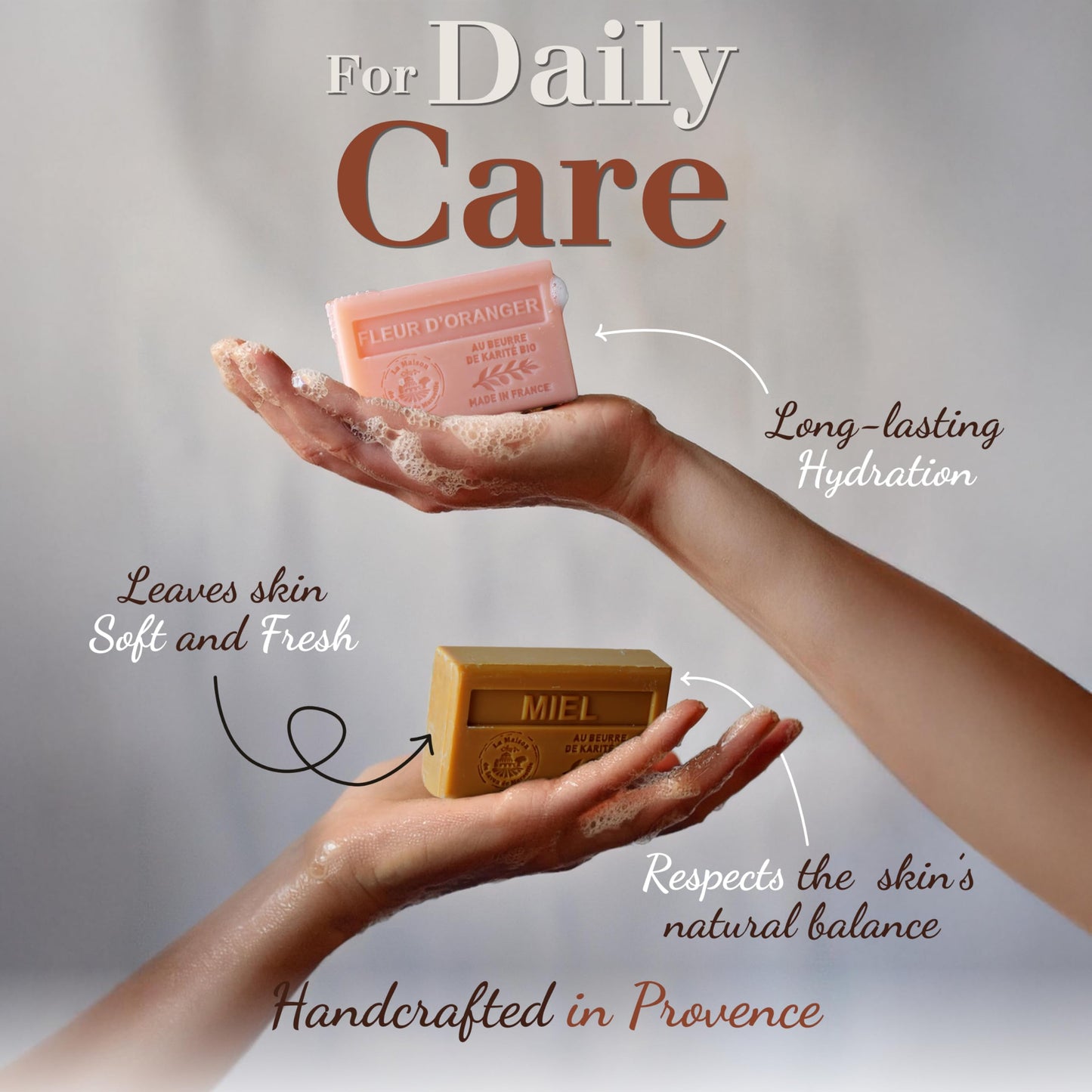 La Maison du Savon - Honey Soap Bar Trio - Moisturizing Hand & Body Soap Bars with Organic Shea Butter - Rich Creamy Lather - French Soap Made in Provence - 97% Natural Ingredients - 3x4.4 oz