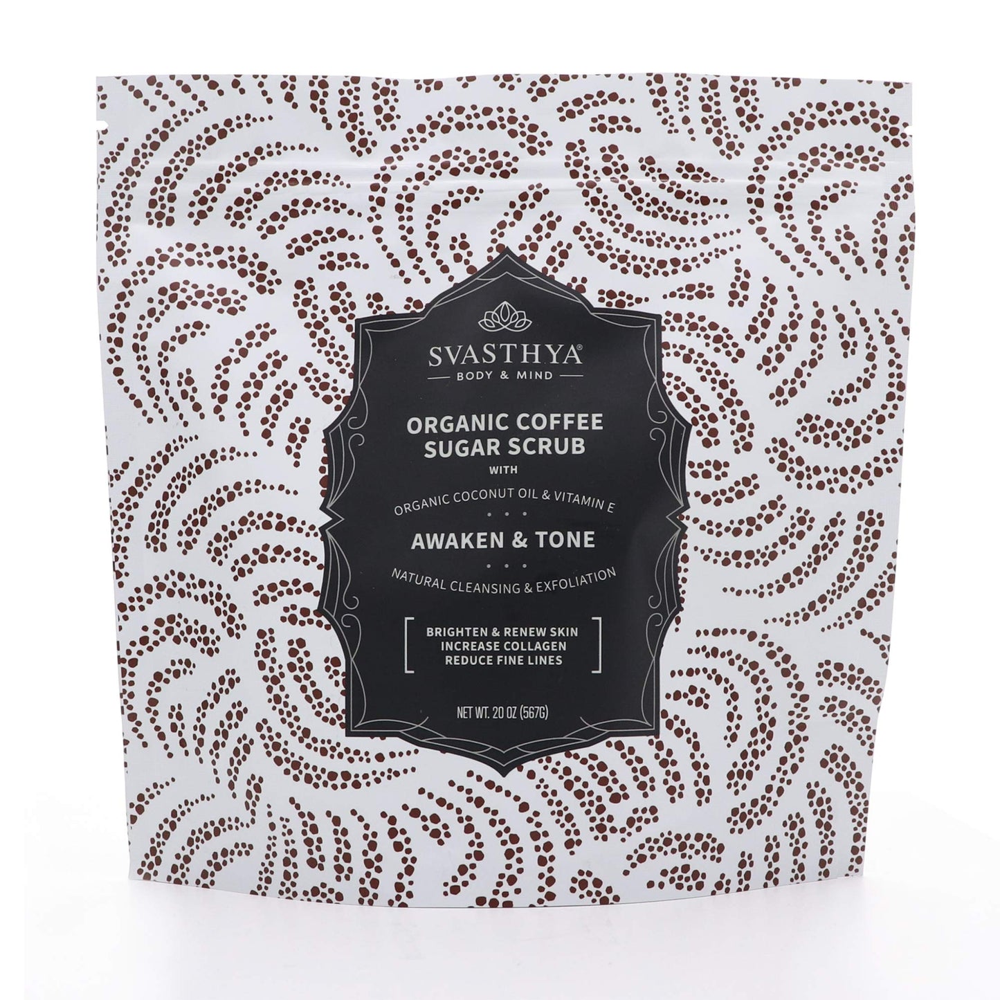SVASTHYA BODY & MIND Organic Coffee Sugar Scrub - Awaken, Tone, Exfoliate and Moisturize the Skin, Has Vitamin E, Almond and Coconut Oil for Glowing Skin - VEGAN, Made In The USA, 20 oz
