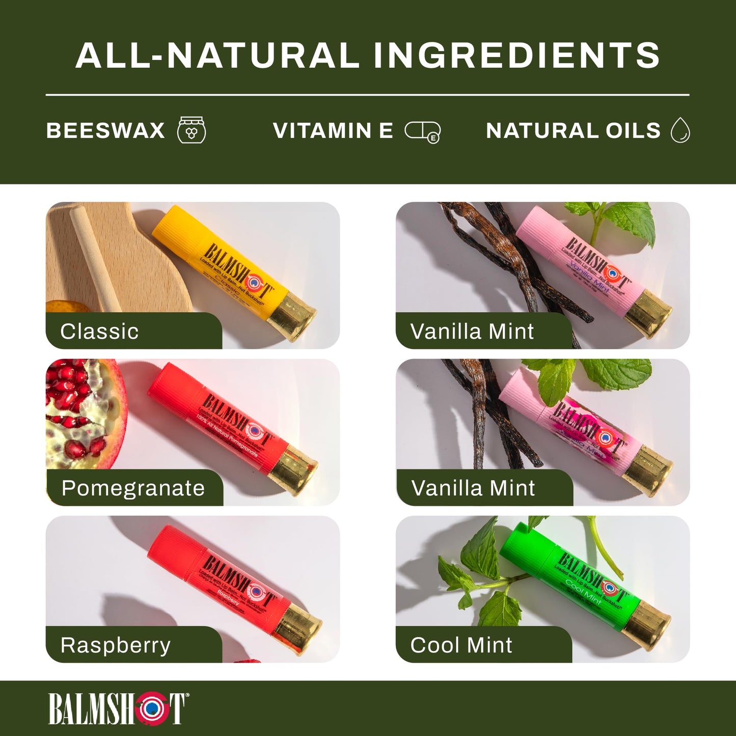 BALMSHOT Lip Balm 6 Pack w/Logo Cap