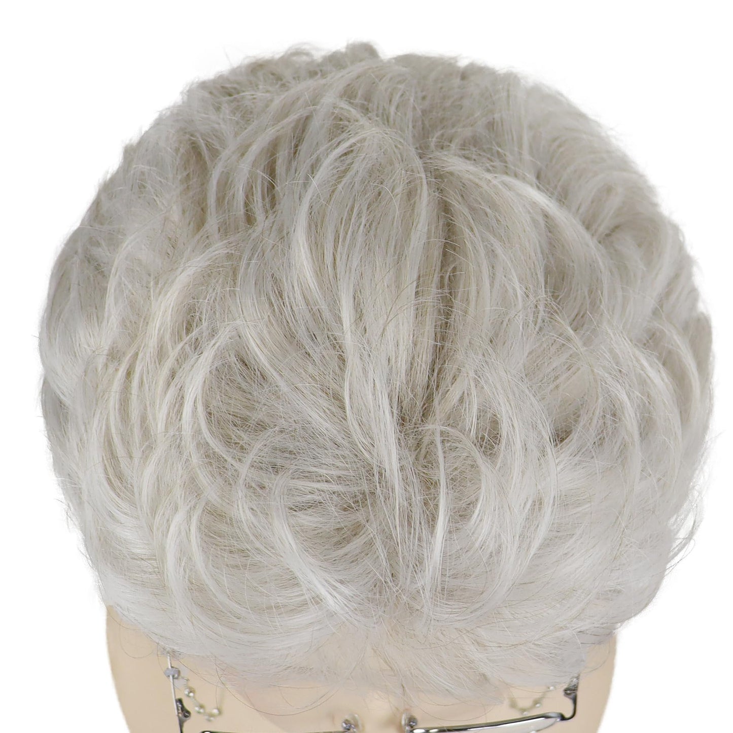 GNIMEGIL Old Lady Wig Set Synthetic Hair Ombre Grey Grandma Wig for 100 Days of School Mommy Costume Granny Outfits White Women Short Curly Wig with Glasses, Necklace & Chain for Older Ladies